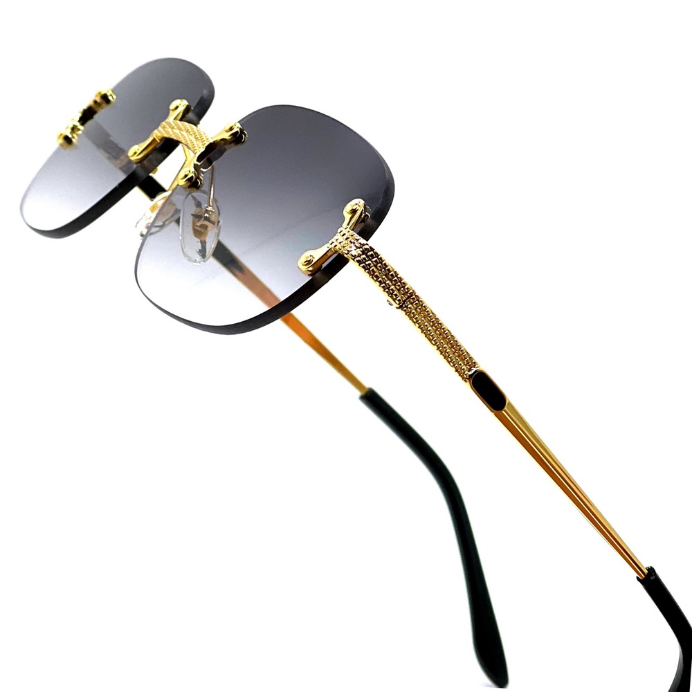 Rimless Sunglasses Men Rectangle Gold Frame Blue‎ Lens Fashion Shades